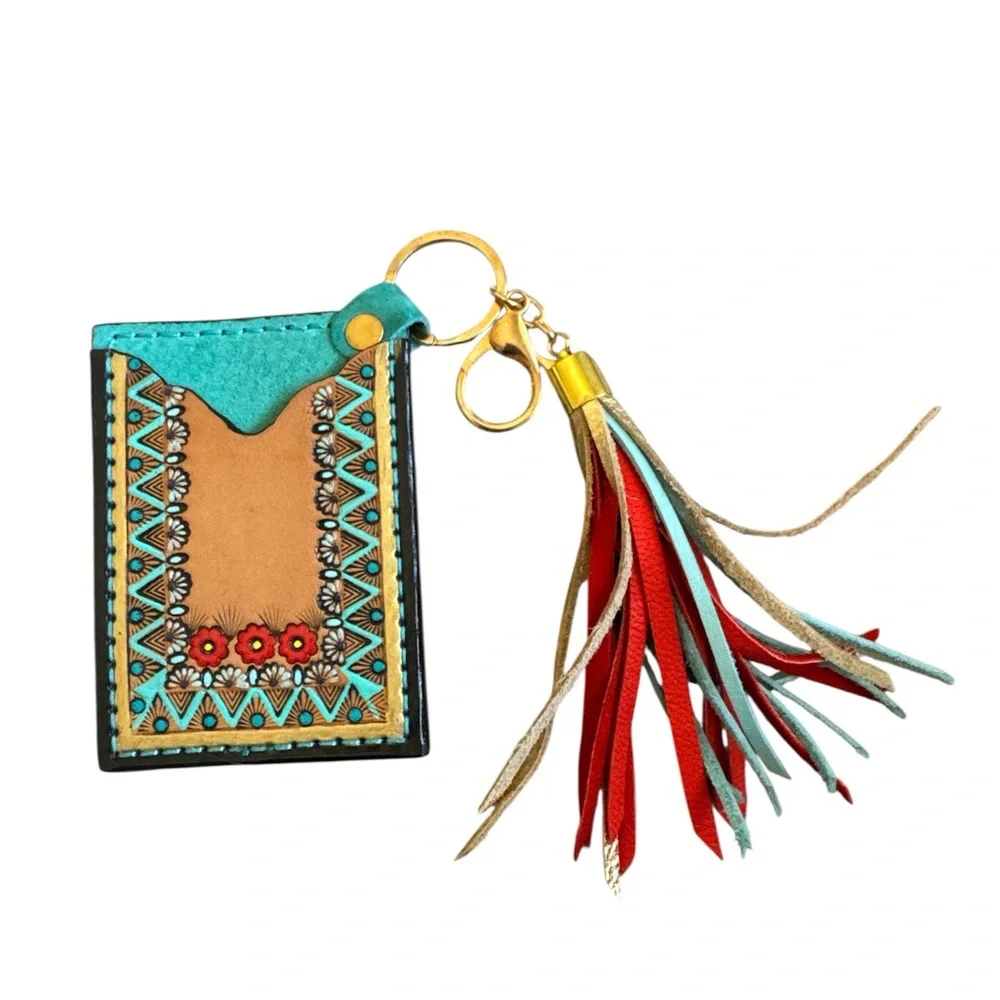 Artisan Handmade Western Southwest Leather Pinup Tropical Tiki Card Wallet